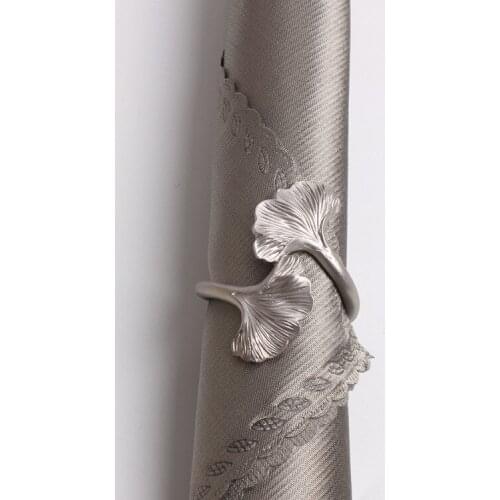 6pcs Model room 3D silver ginkgo leaf napkin ring napkin buckle cloth ring paper towel ring
