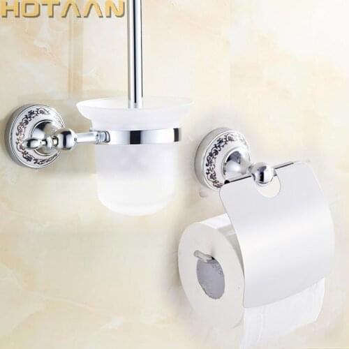 Free shipping,Chrome Plated Bathroom Accessories Set,Paper Holder, Toilet brush holder with Ceramic Base bathroom sets,11800G-2