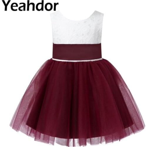 Floral Lace Flower Girl Dresses V-Back Kids Party Ball Gowns Baby Girl Christening Baptism Dress Holy Communion Dress for Girls