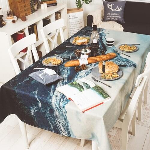 Table decor Home Decorative Nordic Snow Mountain Plants landscape Restaurant 5457 Dining Wedding TV Thick Linen Tablecloth Cover