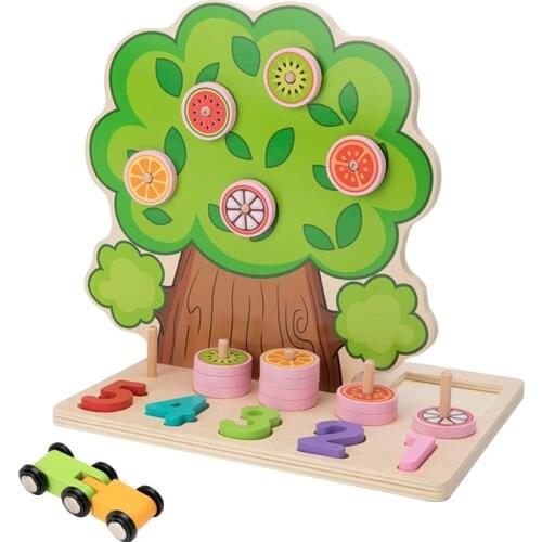 Wooden Multifunctional Fruit Tree Slide Car Toddler Digital Matching Toy Back Car Early Education Toys Kids Children Gifts