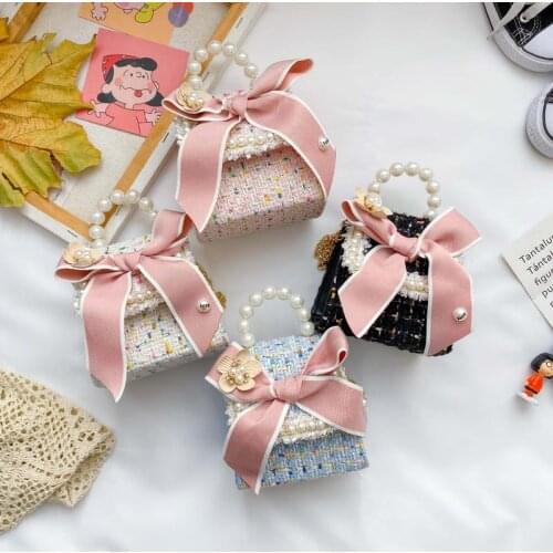 Kid Shoulder Bag with Pearl Bow Decoration Princess Style Adjustable Chain Crossbody Bags Clothing Accessories