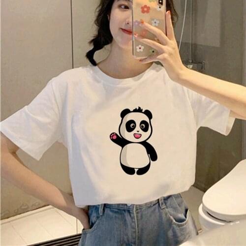Kawaii Panda T Shirt Women Summer Short Sleeve Casual White Tshirts Streetwear Aesthetic Ullzang Top Clothing for Woman Females