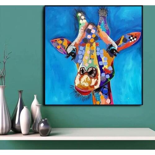 Graffiti Wall Art Canvas Animal Art Picture Poster and Print Wall Art Colorful Giraffe Head Picture for Living Room Home Decor