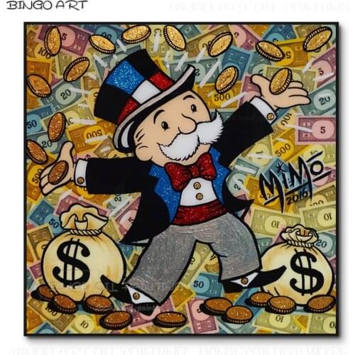 Artist Hand-painted High Quality Fine Art Monopoly Oil Painting on Canvas Pop Art Monopoly Rich Man Oil Painting for Living Room