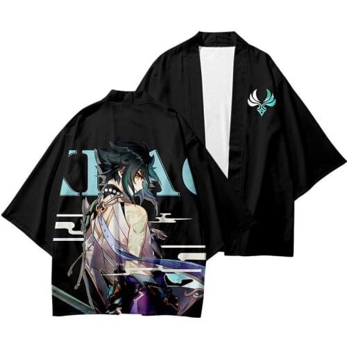 Game Genshin Impact Xiao Japanese Kimono Haori Yukata Cosplay Women/Men Fashion Summer Short Sleeve Kimono Shirts Streetwear