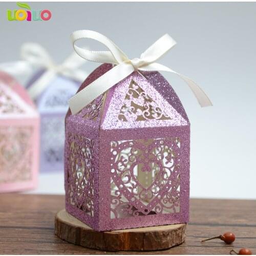 China wholesale craft supplies wedding box/candy box glitter paper wedding favor box