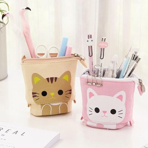 Creative Korean Pencil case version of Simple Cute Canvas Multifunctional Student Variable Pull-down Retractable Pencil Bag