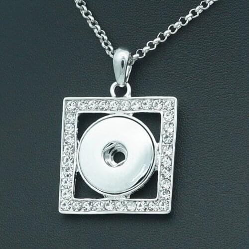 Fashion Beauty Rhinestone Square snap pendant necklace chain 60cm fit 18MM snap buttons Fashion jewelry XL0154
