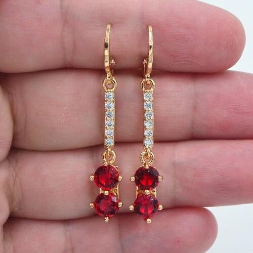 Fashion Jewelry Gold Color Red CZ Zircon Stylish Geometric Linear Earrings for Women