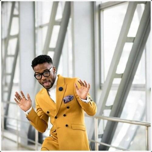 Fashion Mens Suit 2 Pieces Yellow Party Suits Tuxedos Blazers For Men Jacket+Pants