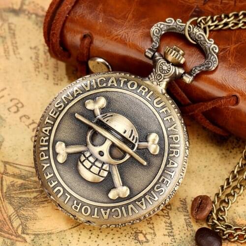 Mens Japan Cartoon Anime One Piece Pocket Watch Fashion Necklace Chain Vintage FOB Pendant Cosplay Arabic Numeral Dial Presents