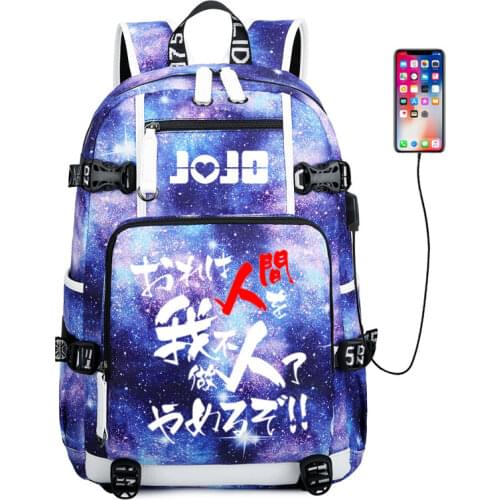 2019 New JoJos Bizarre Adventure Backpack laptop bag Men Anime Travel bags luminous USB Oxford Backpack schoolbag