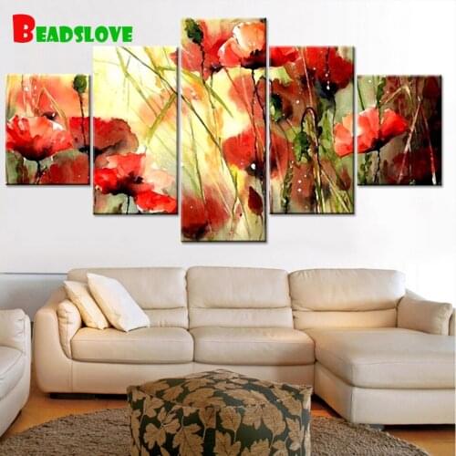 5 Piece set diamond embroidery new 2020 red poppy diy Diamond Painting 3d Pictures Full Square Round diamond rhinestones art