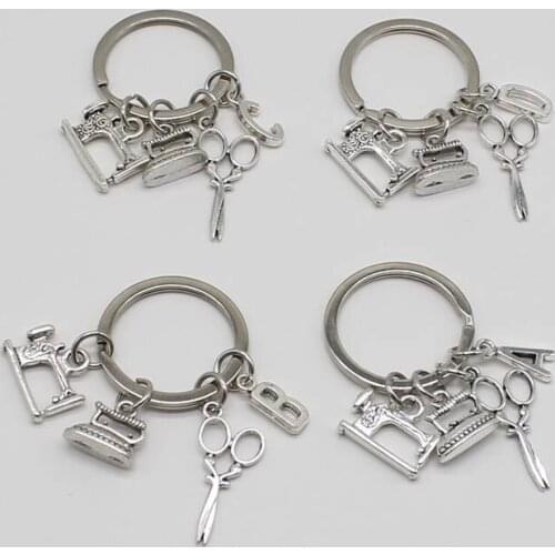 New fashion jewelry letter keychain, sewing machine keychain, ironing machine charm keychain, scissors keychain, clothing design
