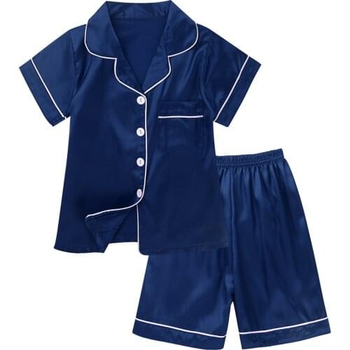 Kids Classic Silk Sleepwear Boys Pyjamas Set Short Sleeve Tops With Shorts Girls Pajamas Sets Children Nightwear Casual Homewear