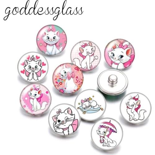 Disney Cute Marie Cat Girls Gift 10pcs Round photo 18mm snap buttons for 18mm snap necklace DIY jewelry