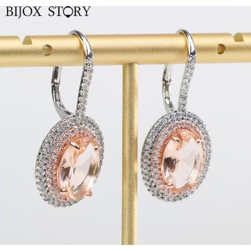 BIJOX STORY luxury charm earring 925 silver jewelry with oval shaped 8*11mm zircon gemstone drop earring for women wedding party