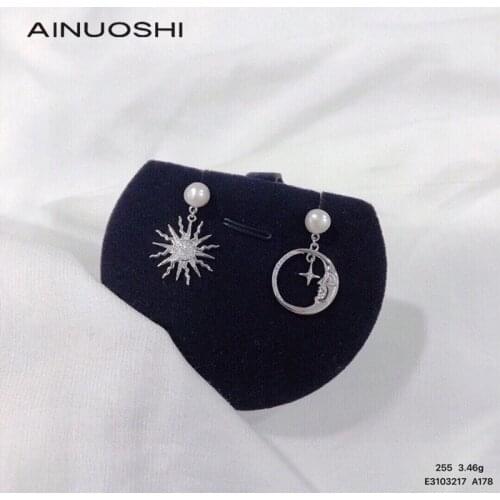 AINUOSHI Pearl Drop Earrings 925 Sterling Silver Star Moon Sun Asymmetry Dangle Earrings for Women 2021 New Fashion Jewelry Gift