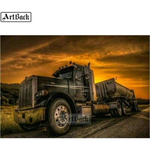 Rhinestone 5d diamond painting truck evening landscape full square / round drill diamond mosaic embroidery crafts stickers