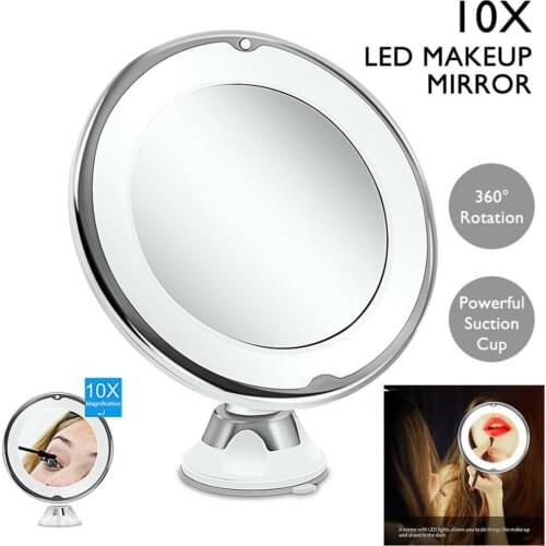 LED Mirror Makeup Mirror with LED light Bathroom Sucker Shaving Vanity Mirror with 10x Magnifying