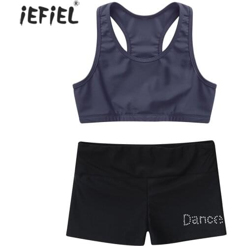 Girls Crop Tops Bottoms Set Ballet Gymnastics Workout Sport Kids Clothes Set Summer Casual Fashion Tankini Athletic Outfit