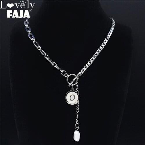 Shell Stainless Steel Pearl O Letter Necklace For Women Silver Color Hip Hop Tassel Chokers Necklace Jewelry collier NO7000S03