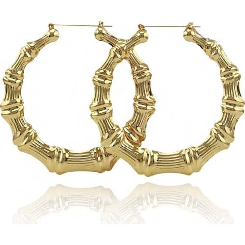 30-100mm Trendy Bamboo Hoop Earrings Women Female Gold Silver Color Color Classic Jewelry