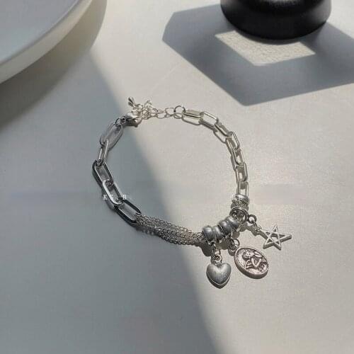 VSnow Fashion Love Heart Star Oval Beaded Charm Bracelet for Women Chunky Chain Bracelets Jewelry Asymmetry Bracelet Jewelry Hot