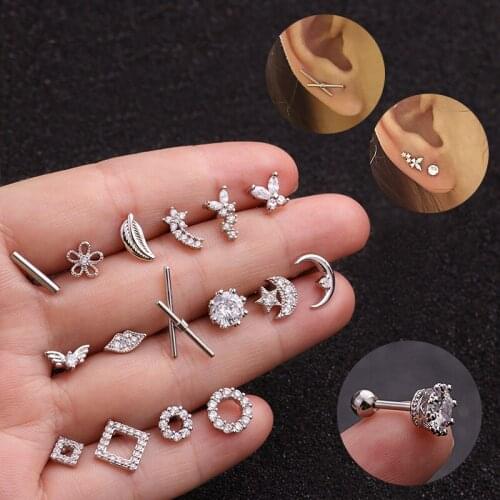 1Pc Cz Geometric Cartilage Earring 16g Tragus Stud Conch Rook Helix Ear Piercing Jewelry