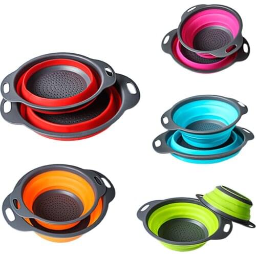 1Pc Silicone Folding Drain Basket 4 Colors Creative Retractable Silicone Fruit Vegetable Colander Kitchen Storage Gadgets