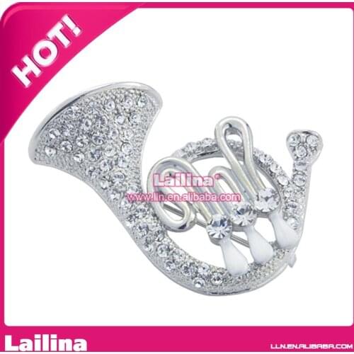 100pcs/lot Sliver-tone Decorated Horn Rhinestone Brooch Pin with Clear Crystals