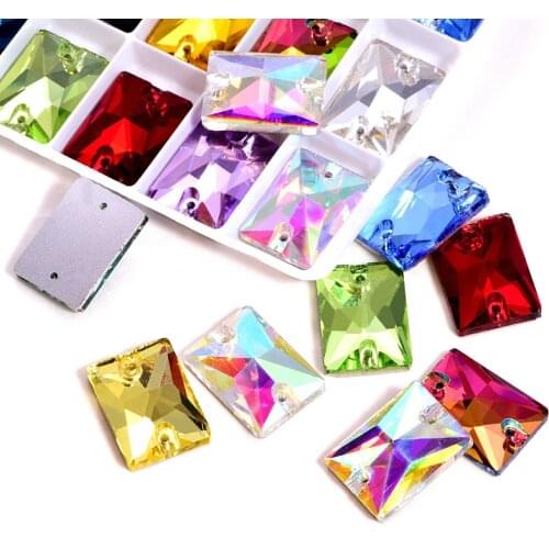 16 Colors 2 Sizes Rectangle Glass Sew On Rhinestones Crystal Strass Flatback Sewing Stones for DIY Garments Decoration Y3255