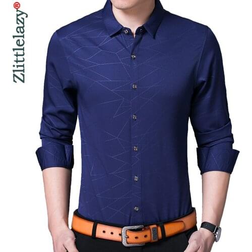 2020 Brand Long Sleeve Men Social Shirt Spring Streetwear Casual Argyle Shirts Dress Mens Slim Regular Fit Clothes Fashions 0101