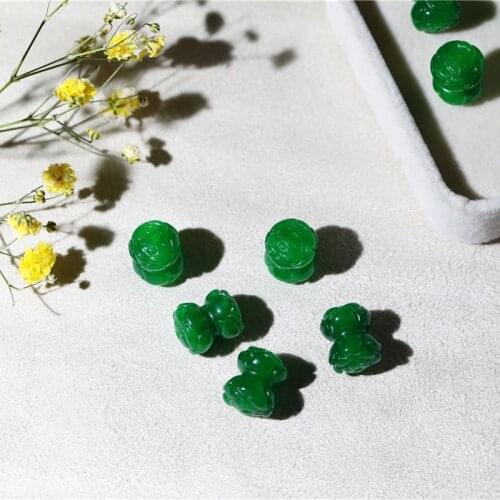 5pc Natural Green Jade Double lotus Beads DIY Bracelet Bangle Earrings Charm Jewellery Accessories Amulet Gifts Women Men