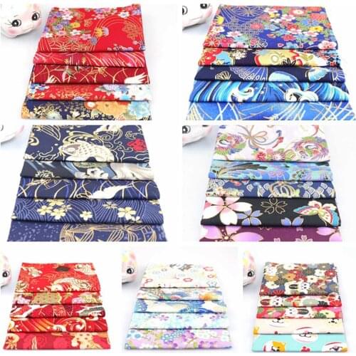 5pcs/Set Japanese Style Printed Gilding Cotton Fabric Sewing Cloth DIY Handmade Quilting Material Patchwork Dolls Needlework