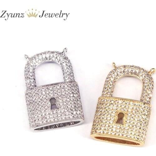 5PCS, Gold / Silver Color Crystal Big Lock Pendants Cubic Zirconia Padlock Jewelry Findings Supplies