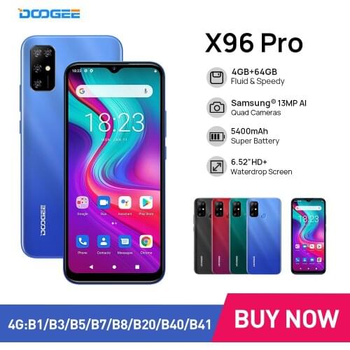 Android 11 Smartphones 4GB RAM 64GB ROM Octa Core Cellphones 13MP Quad Camera Mobile Phone 5400mAh 2021 New DOOGEE X96 Pro