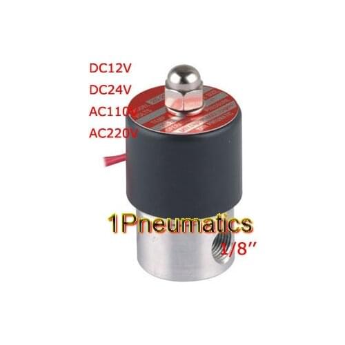 Free Shipping 5PCS Thread 1/8" 2S Stainless Steel N/C 2 Way Solenoid Valve VITON Oil Acid DC12V,DC24V,AC110V or AC220V