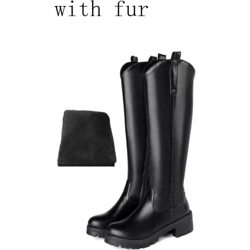 BLXQPYT Winter Warm Fur Knee thigh high Boots Womens Snow Boots High Heels Side Zipper Female Shoes Lage Size 34-44 C19-23