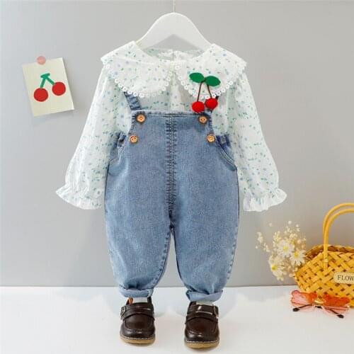HYLKIDHUOSE Autumn Baby Girls Clothing Sets Kids Cherry Floral Lace Cotton Tops Pants Children Outfit Toddler Infant Clothes