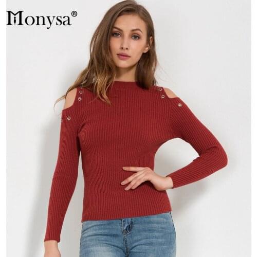 Women Sweaters And Pullovers 2017 Autumn New Fashion Long Sleeve Off Shoulder Sweaters Women Casual Knitted Sweater Streetwear