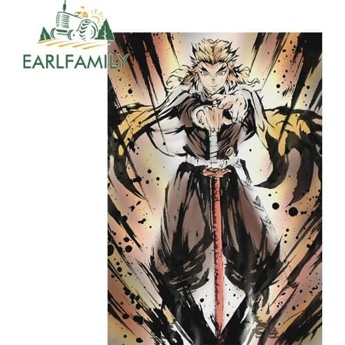 EARLFAMILY 13cm x 9cm Auto Anime Car Stickers for Demon Slayer Rengoku Car Styling Decals Waterproof JDM VAN RV Car Assessoires