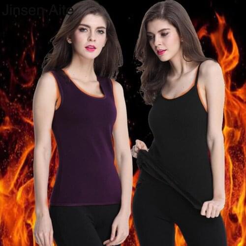 Jinsen Aite New Winter Autumn Tank Top Women Plus Velvet Thickening Vest Lady Sleeveless Hot Sale Fashion Casual Camisole JS665