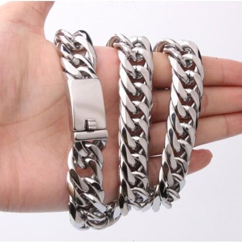 16mm Wide High Quality Charms Mens 316L Stainless Steel Curb Cuban Link Chain Necklace Jewelry Gift 7-40inch