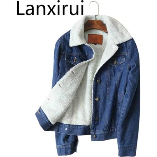 Spring Autumn Winter New Women lambswool jean Coat With 4 Pockets Long Sleeves Warm Jeans Coat Outwear Wide Denim Jacket