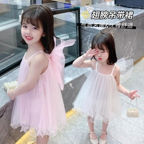 Summer Girls Cute Wing Dresses Kids Baby Sleeveless Solid Voile Dress Child Clothing Children Clothes
