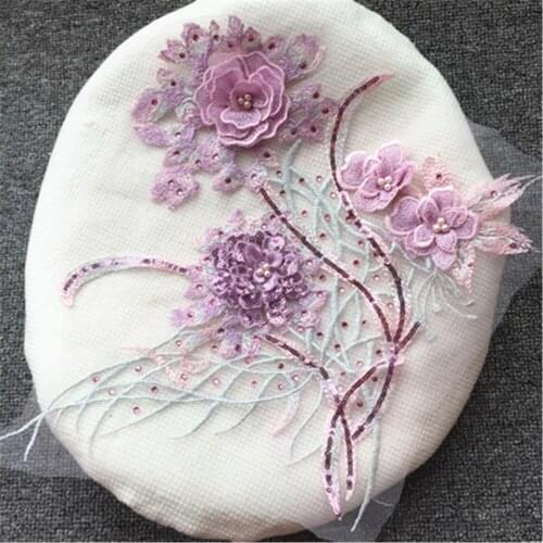 Maxsin 1 Pcs High Quality Beaded Lace Embroidery 3D Colorful Flower Wedding Dress Veil And Headdress Clothes Accessories Patch