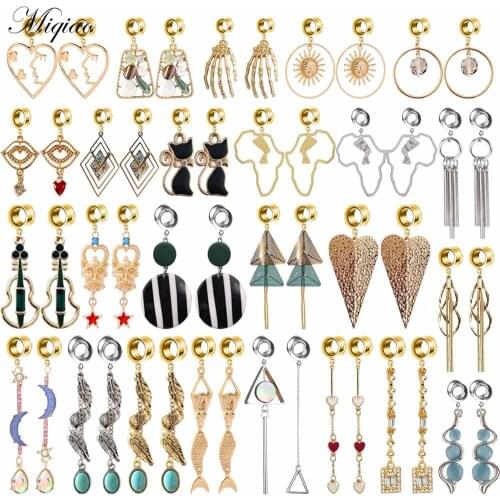 Miqiao 2pcs Fashion Style Long Section of The Asymmetric Hollow Moon Stars Love Triangle Ear Expander Body Piercing Jewelry