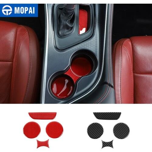 MOPAI Carbon Fiber Interior Mouldings Car Gear Cup Holder Mat Pad Cover Sticker for Dodge Challenger 2015-2020 Accessories